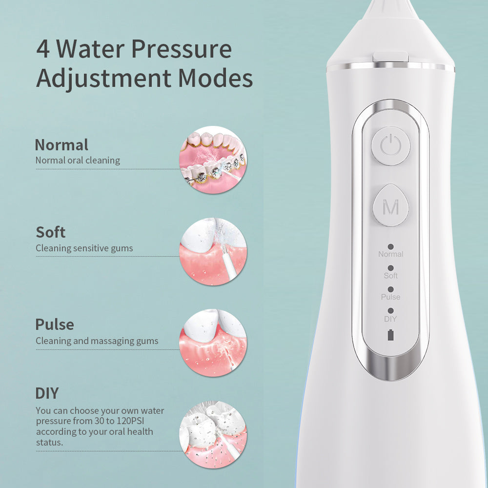 Hydropulseur sans fil étanche – Irrigateur buccal rechargeable 320 ml avec 4 modes et 5 embouts