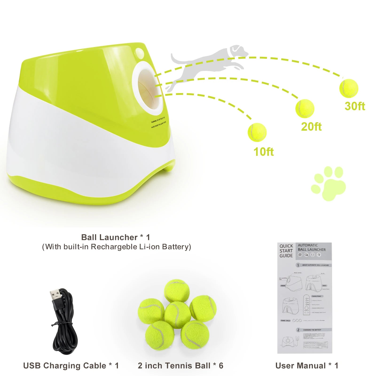 Lanceur de Balles Automatique pour Chien avec 3 Réglages de Distance