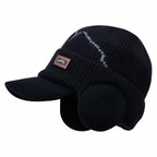 Knitted Winter Hat with Ear Flaps and Visor