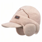 Knitted Winter Hat with Ear Flaps and Visor
