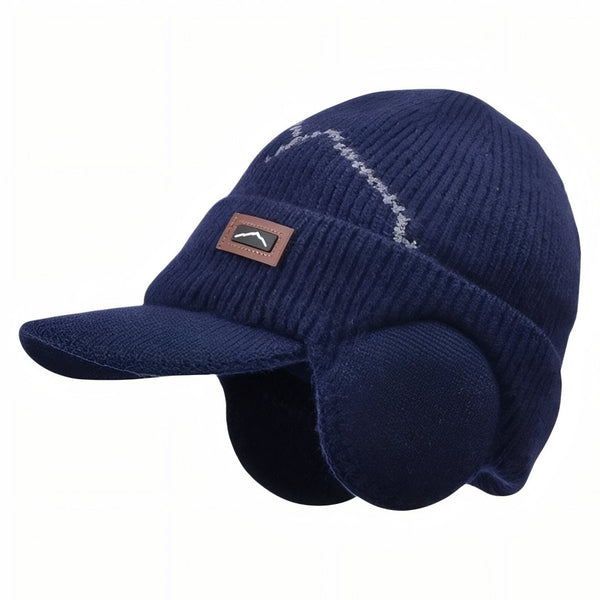 Knitted Winter Hat with Ear Flaps and Visor