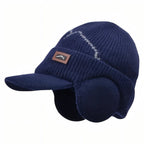 Knitted Winter Hat with Ear Flaps and Visor