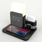 4 In 1 Fast Wireless Charger Station Alarm Clock with Lamp for Apple
