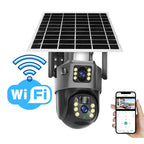 Caméra de Sécurité Sans Fil DualGuard 4K avec Panneau Solaire – 4K Ultra HD, Zoom 10x, Vision à 360°, Vision Nocturne, Audio Bidirectionnel, Étanche IP66