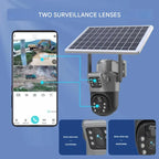 Caméra de Sécurité Sans Fil DualGuard 4K avec Panneau Solaire – 4K Ultra HD, Zoom 10x, Vision à 360°, Vision Nocturne, Audio Bidirectionnel, Étanche IP66