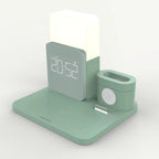 4 In 1 Fast Wireless Charger Station Alarm Clock with Lamp for Apple
