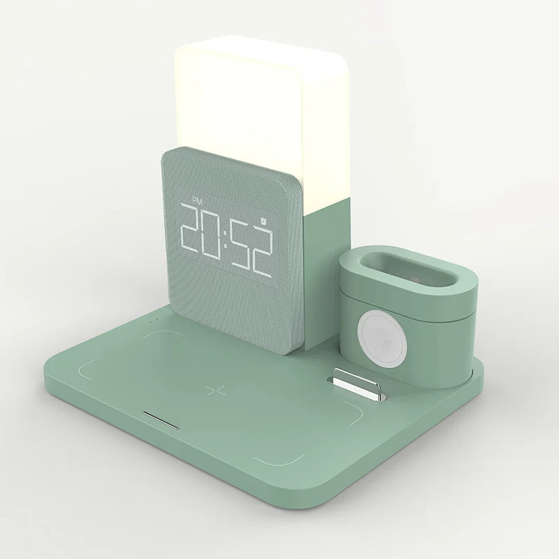 Station de Charge Sans Fil 4 en 1 – Réveil avec Lampe pour Apple
