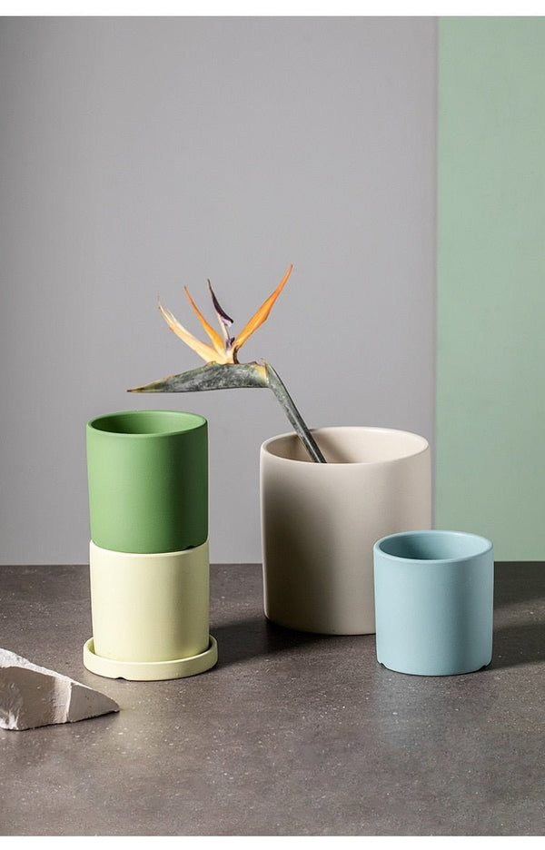 Pot de Fleurs en Céramique avec Soucoupe
