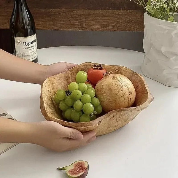 Carved Natural Wood Fruit Bowl