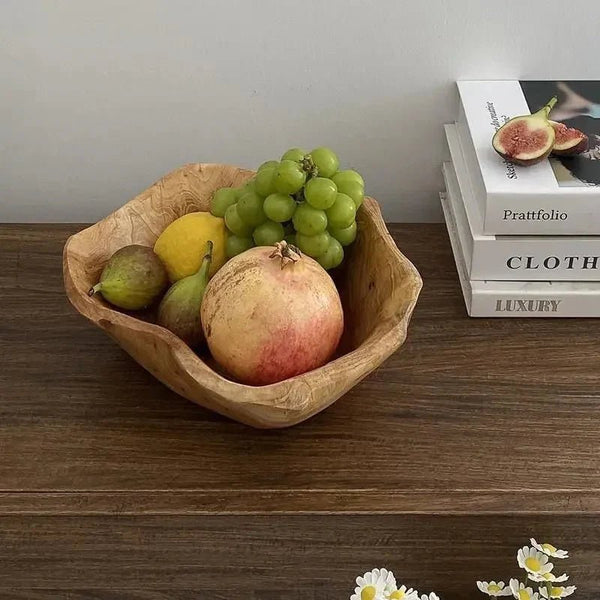 Carved Natural Wood Fruit Bowl