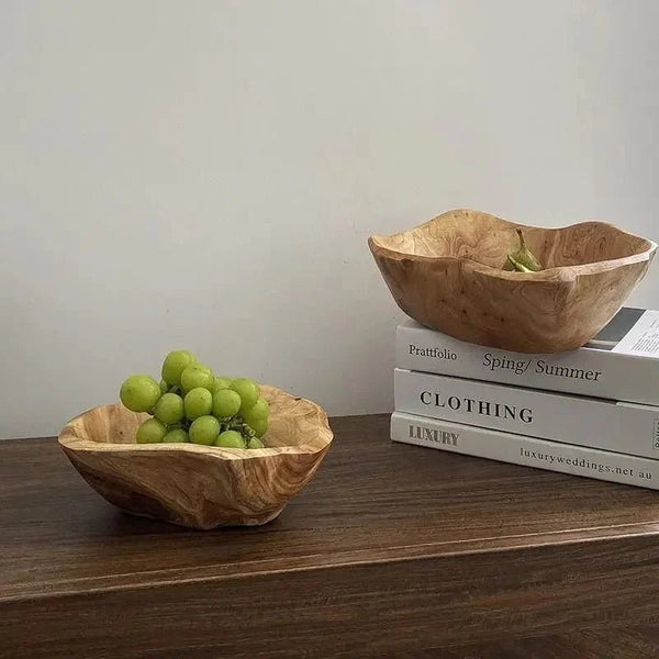 Carved Natural Wood Fruit Bowl