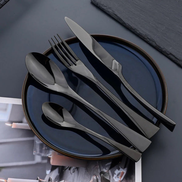 Elegant Black Stainless Steel Cutlery Set