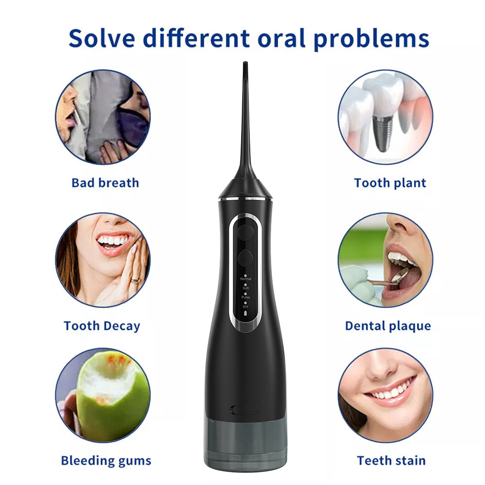Hydropulseur sans fil étanche – Irrigateur buccal rechargeable 320 ml avec 4 modes et 5 embouts