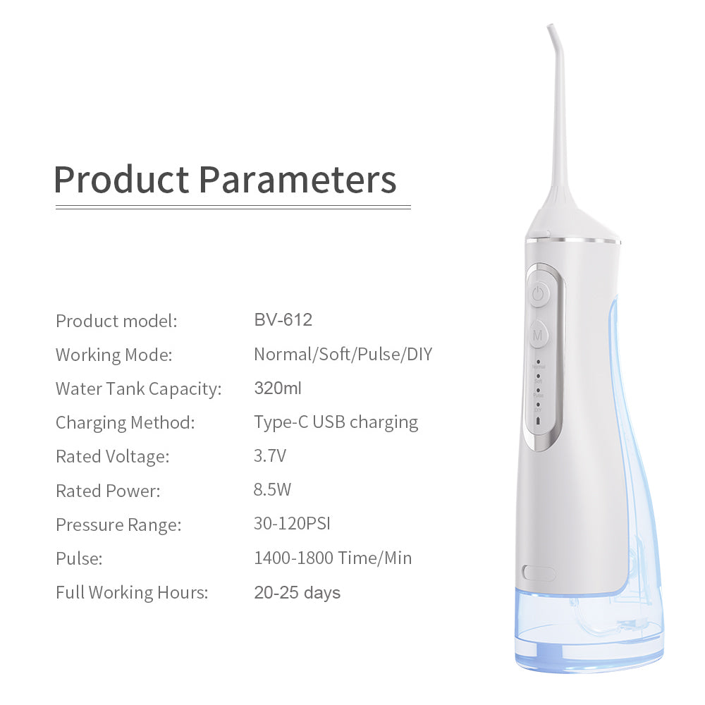 Waterproof Cordless Water Flosser – 320ML Rechargeable Oral Irrigator with 4 Modes & 5 Tips