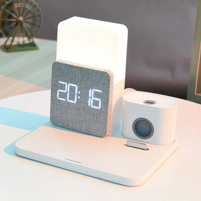 Station de Charge Sans Fil 4 en 1 – Réveil avec Lampe pour Apple