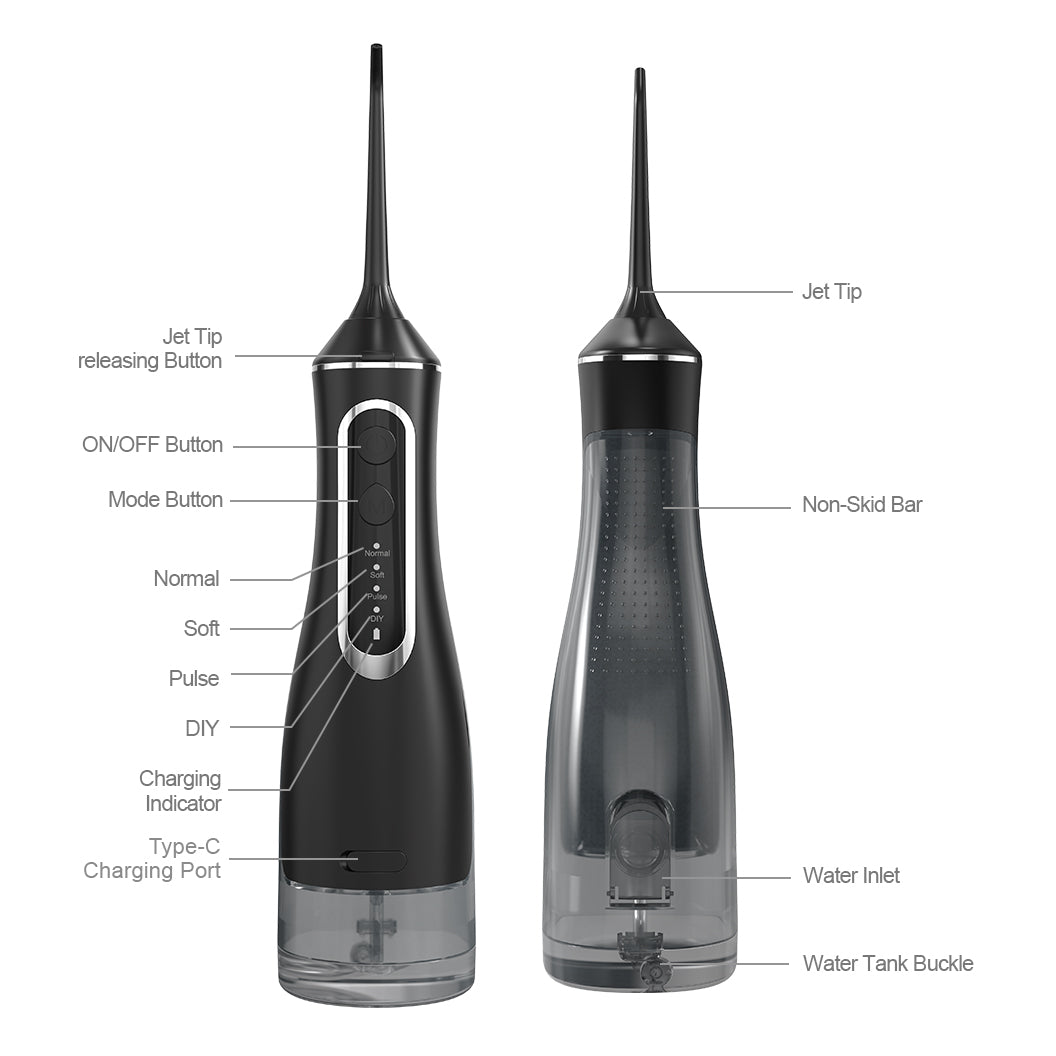 Hydropulseur sans fil étanche – Irrigateur buccal rechargeable 320 ml avec 4 modes et 5 embouts